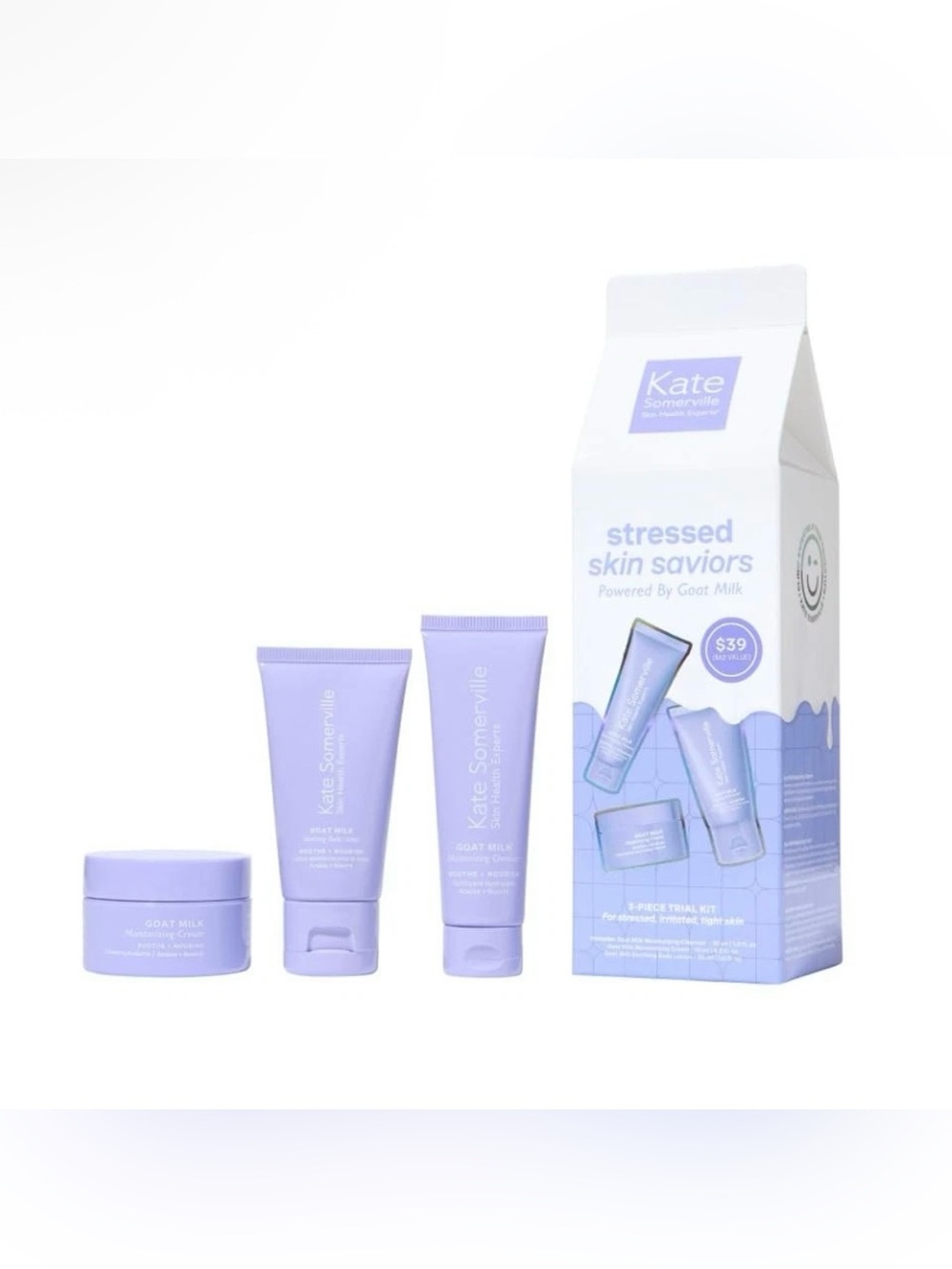 Kate Somerville Stressed Skin Saviors Goat Milk 3-Piece Trial Kit NIB